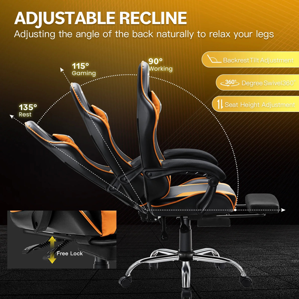 JONPONY Big and Tall Gaming Chair, Ergonomic Design, Gamer Chair PU Leather with Footrest and Lumbar Support, High Back Office Chair Support 8 Hours Long Sitting, Computer Chair, Black Grey