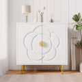 Tolead Modern Sideboard Buffet Cabinet with Flower Pattern Panel, 6 Shelves, White