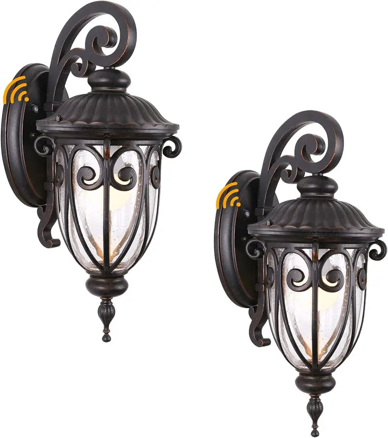Vintage-Style 23â€?Outdoor Wall Sconces (2-Pack) â€?Aluminum Bronze-Finish Lanterns with Clear Seeded Glass Shades for Porches & Garages