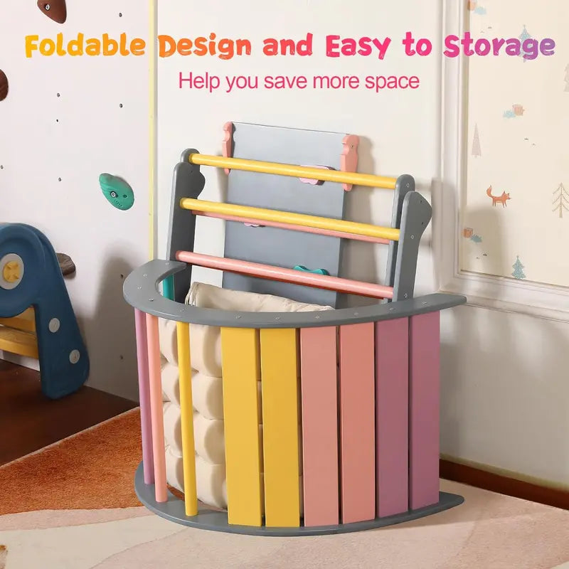 Yopnoyik 5-in-1 Montessori Foldable Wooden Climbing Set for Toddlers with Ramp and Arch Climber, Indoor Playground