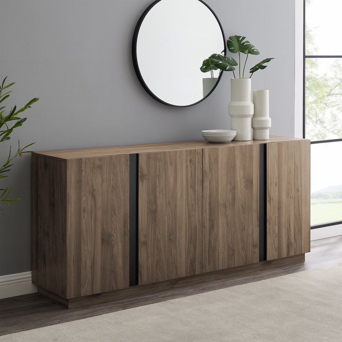 Walker Edison Modern 4 - Door TV Stand for Tvs up to 80, Slate Grey