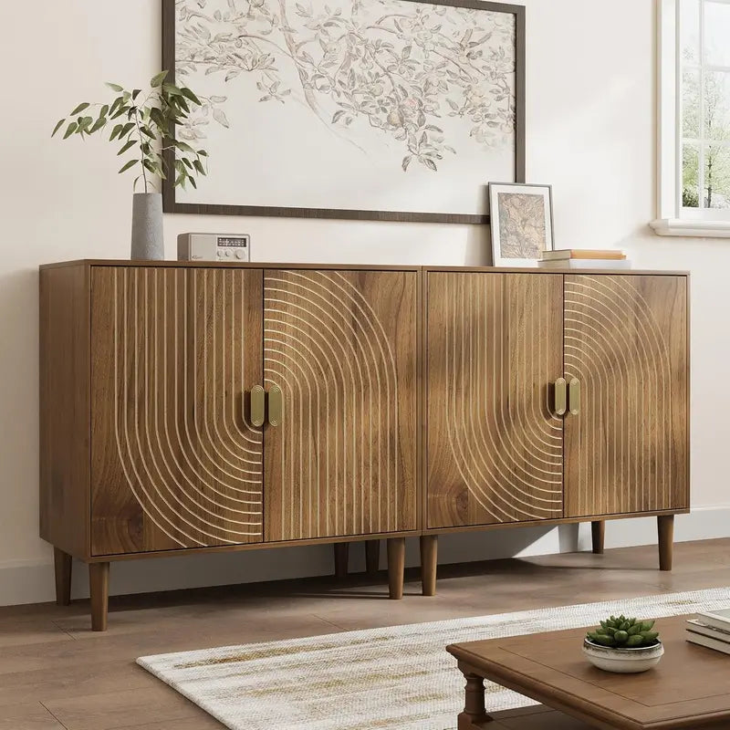 Walnut-Finish Sideboard â€?Freestanding Dining Cabinet with Built-In Cable Management