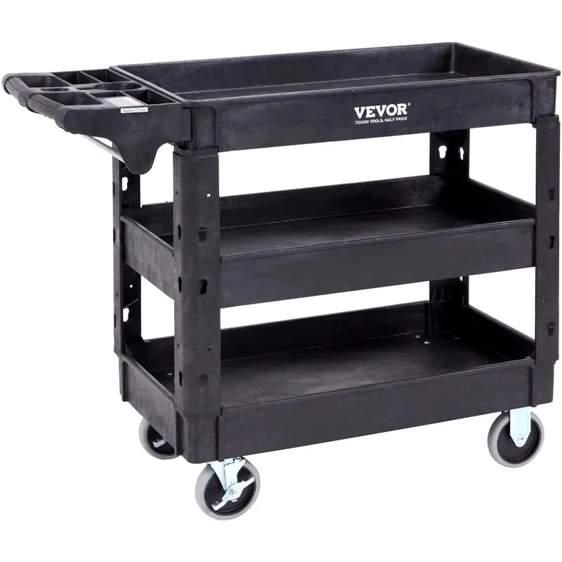 VEVOR Heavy-Duty 3-Tier Rolling Utility Cart â€?550 lb Capacity, Plastic Frame