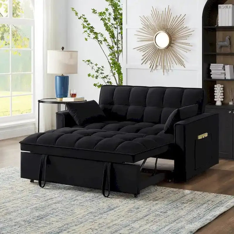 Velvet Loveseat Sleeper Sofa â€?4-in-1 Convertible Design with Recline, Storage Pockets & Side Compartments