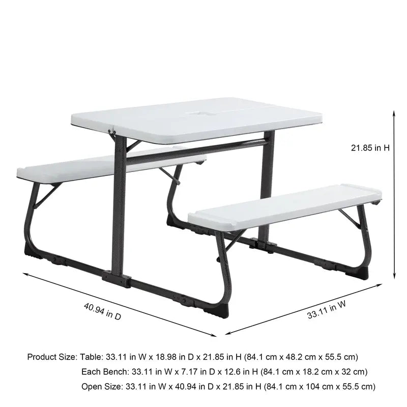 Your Zone Kids Folding Activity Table Set â€?White Table with Benches, Easy-Store Design for Ages 3â€?