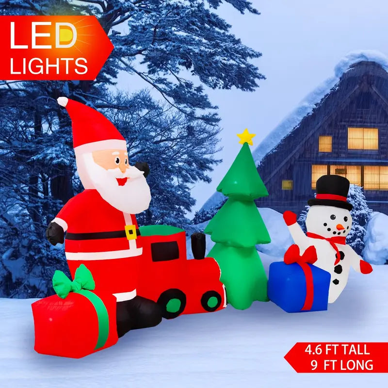 Yexmas 9FT Inflatable Christmas Set with LED Lights â€?Santa, Snowman, Train, Gifts & Tree for Indoor/Outdoor Decor