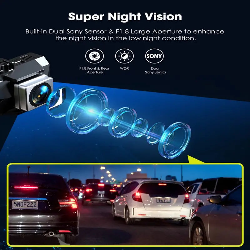 TOGUARD 4K Dash Cam with 5GHz WiFi, GPS, Night Vision, Touch Screen & 64GB Card â€?Front & Rear Cameras