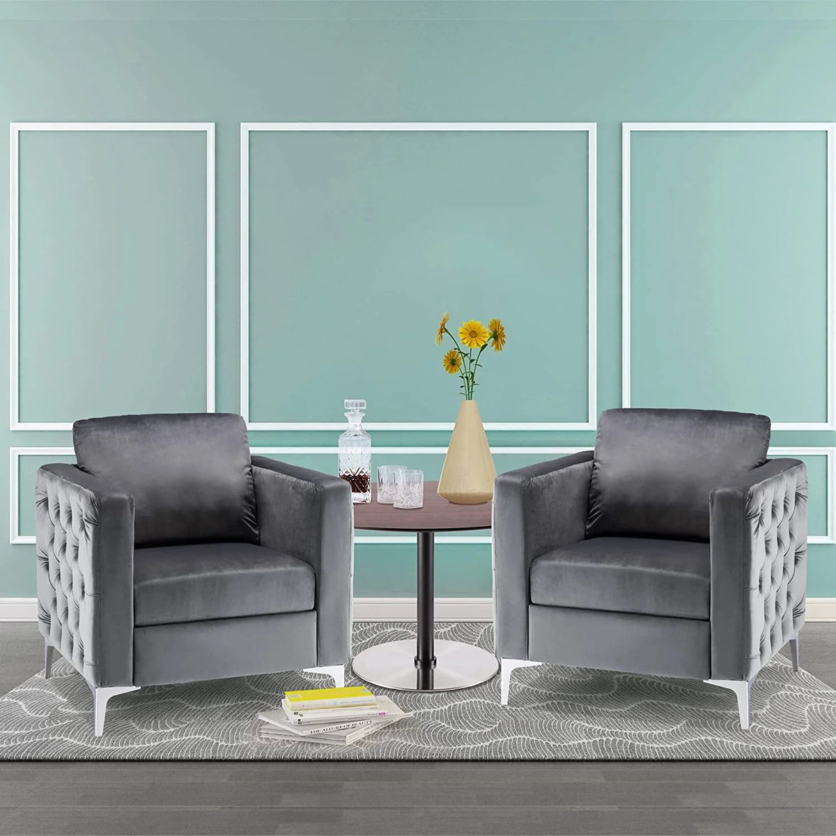Mcombo Velvet Accent Club Chair, Single Sofa Chair, Armchair 4066 (Grey)