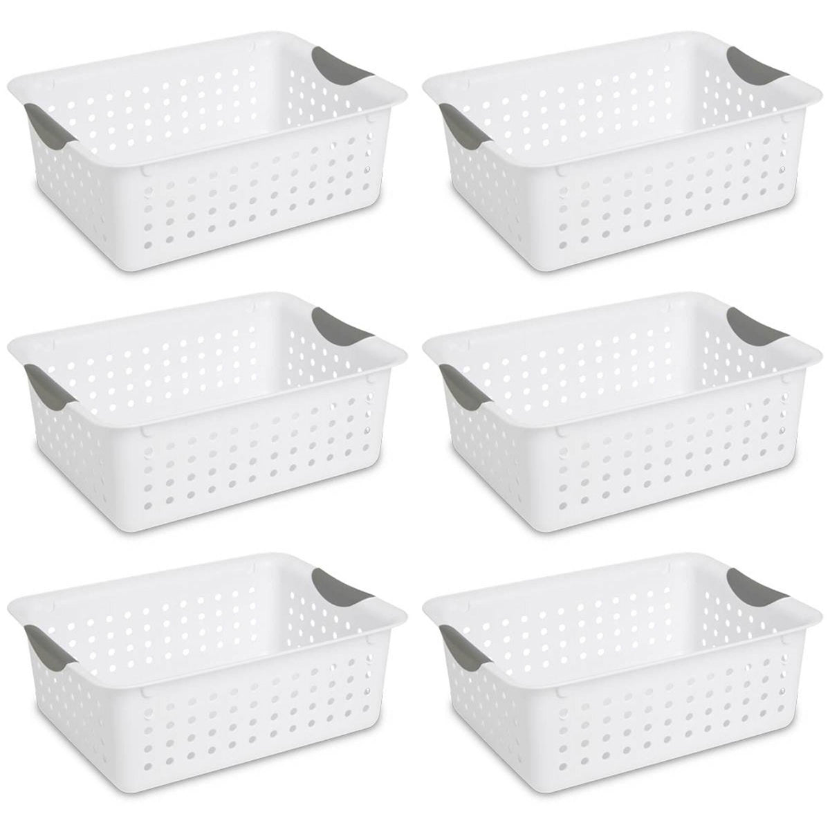 Sterilite Medium Ultra Plastic Storage Organizer Basket White 6 Pack 16248006
