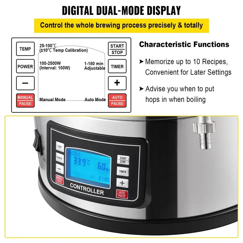 VEVOR 35L All-in-One Electric Brewing System â€?9.2-Gallon Home Beer Brewing Kit with Pump