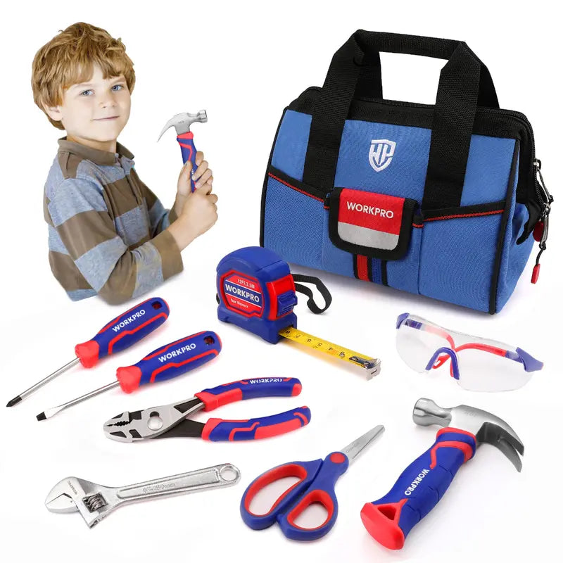 WORKPRO Kids' Junior Tool Set â€?9-Piece with Pink/Blue Bag â€?Pink Ribbon Edition