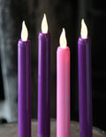 Flameless Advent Candle Set 4-Piece LED Advent Taper Candles Purple and Pink