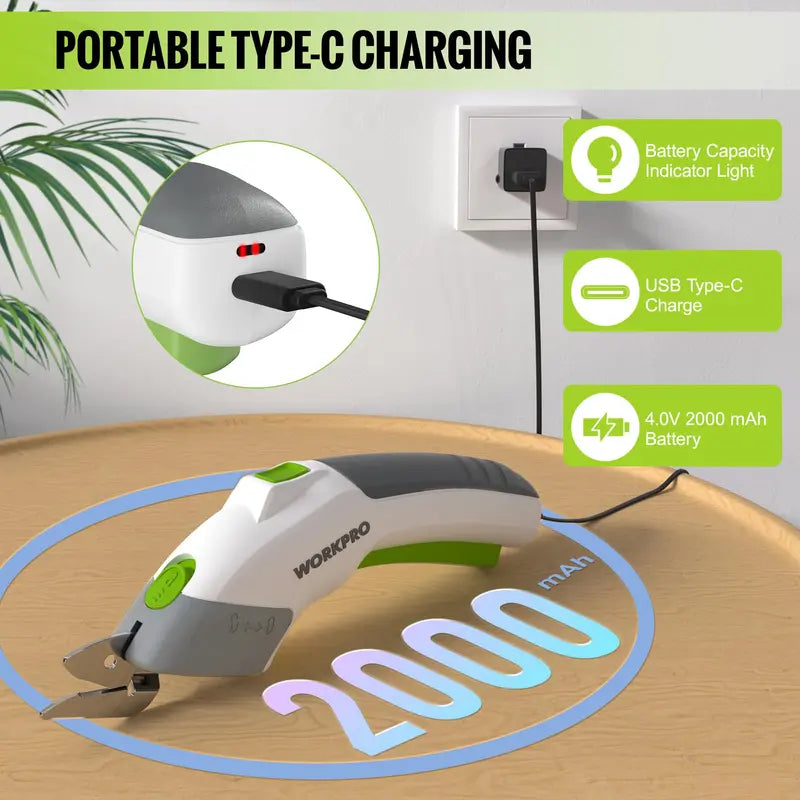 WORKPRO 4V Dual-Blade Cordless Electric Scissors â€?Rechargeable & Lightweight
