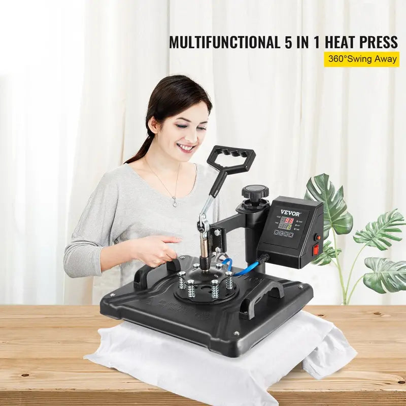 VEVOR 5 in 1 Heat Press Heat Press Machine Digital Multifunctional Sublimation T-Shirt Heat Press Machine for T Shirts Hat Mug Cap Plate