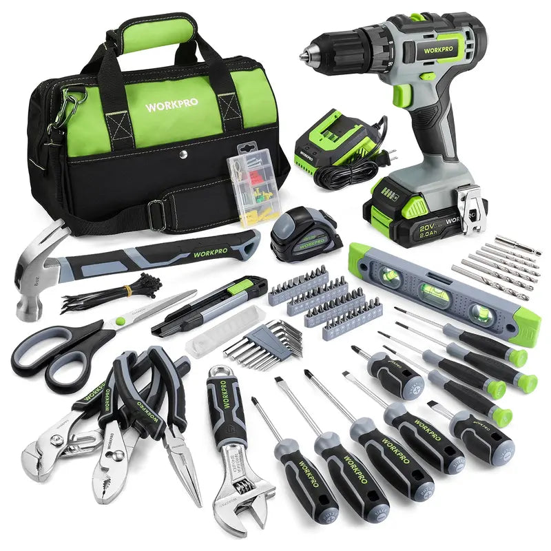 WORKPRO 157-Piece Household Tool Kit with 20V Cordless Drill Driver â€?Pink Ribbon Edition