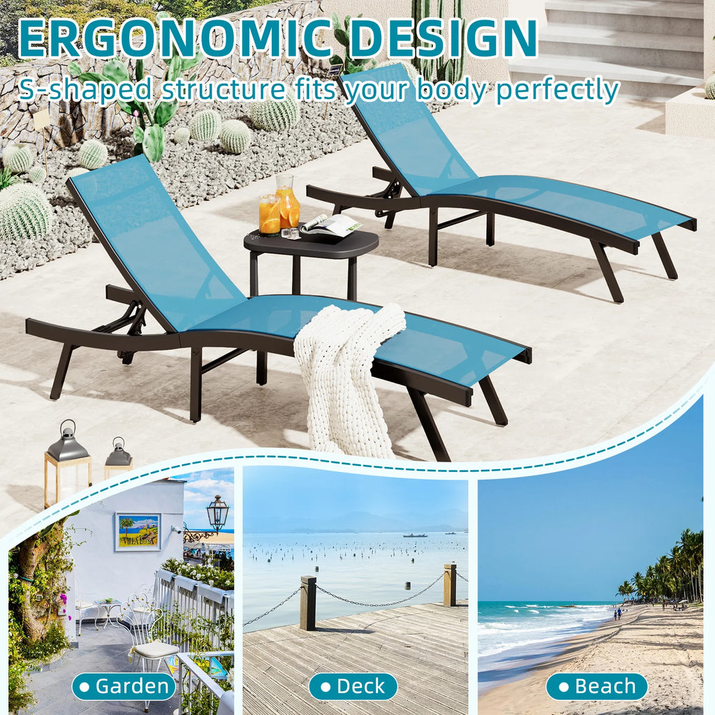 AECOJOY Outdoor Chaise Lounge, All Weather Pool Lounge Chairs Ergonomic Design (Blue, 1 PCs)