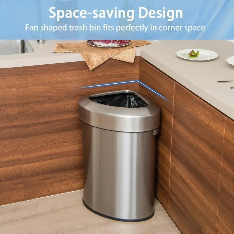 Stainless Steel Triangular Corner Trash Can â€?16-Gallon (60L) with Lid