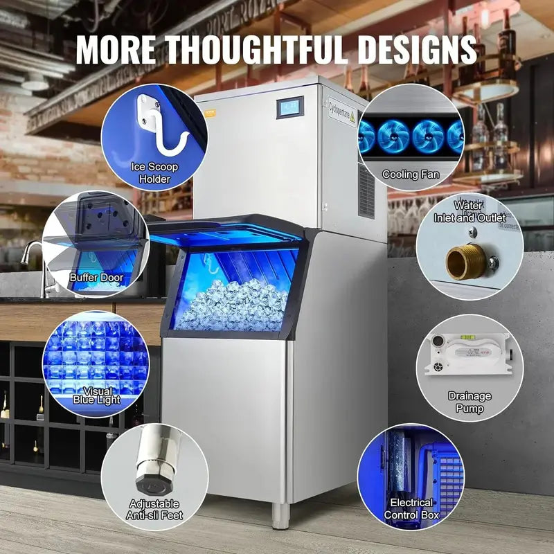 VEVOR Commercial Ice Maker â€?360 lbs/24H Output with 330.7 lbs Insulated Storage Bin