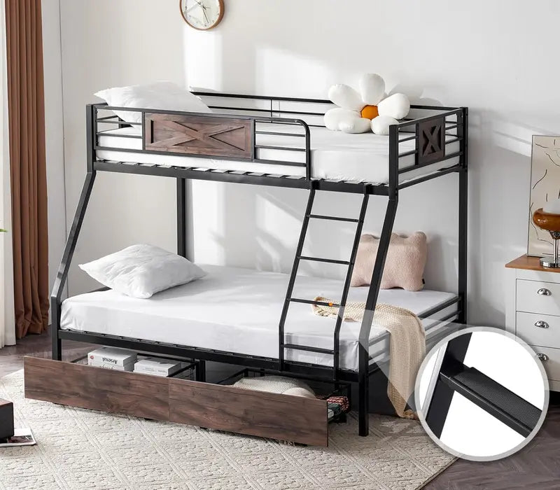 VINGLI Twin-over-Twin LED Bunk Bed â€?Non-Slip Ladder, Full-Length Guardrail, Modern Metal Frame