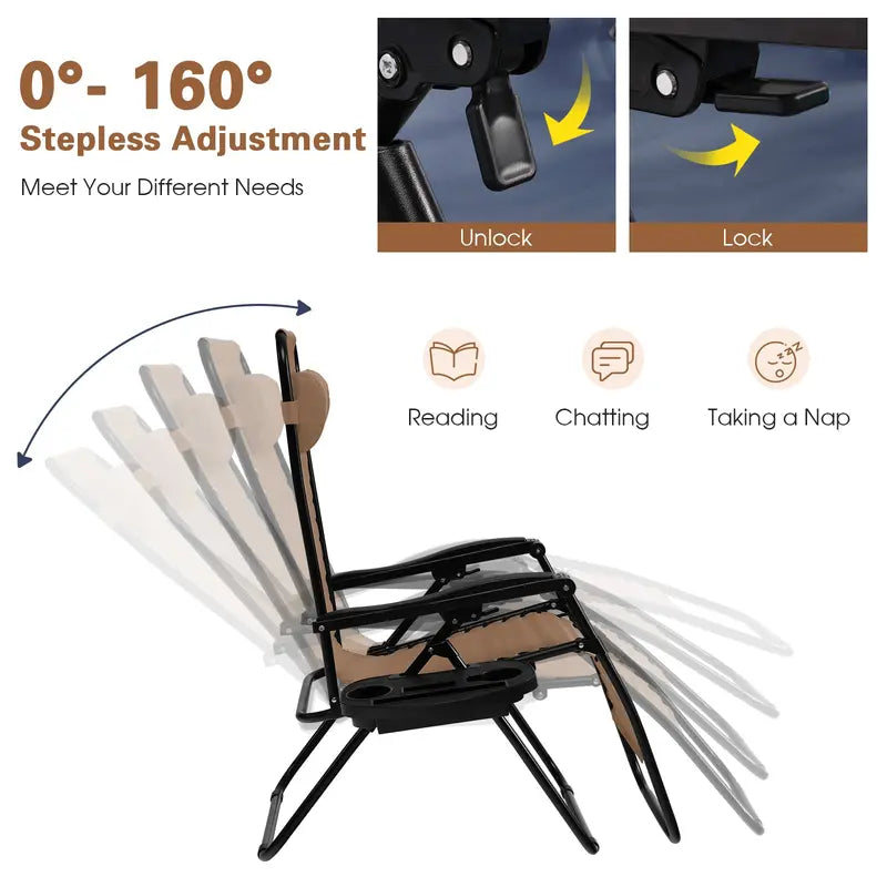 Zero Gravity Folding Lounge Chair â€?Reclining Ergonomic Patio Lounger