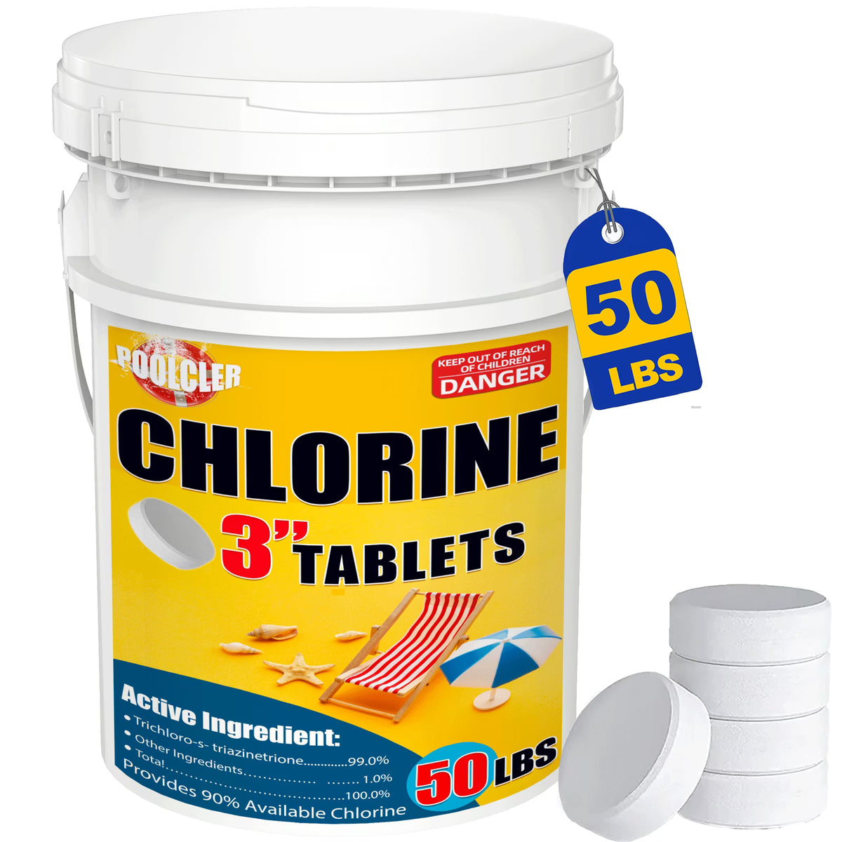 50 lb 3" Chlor Tabs for Swimming Pools, Tablets, Chlorine Pool Chemicals