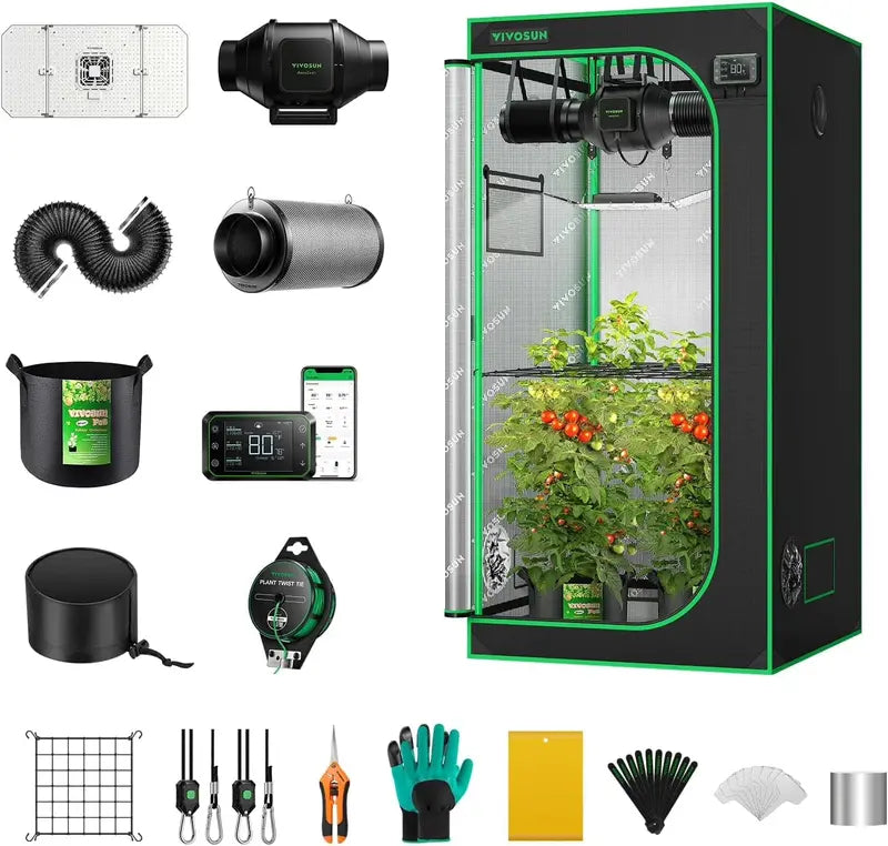 VIVOSUN GIY Smart Grow Tent Kit â€?2×2 ft, WiFi-Controlled GrowHub E42A, 100W Full-Spectrum LED & Auto-Ventilation