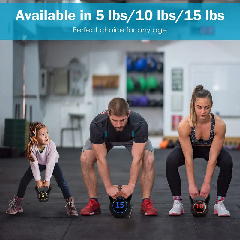 Three-Piece Kettlebell Set â€?HDPE-Coated Weights (5, 10, 15 lbs) for Home Fitness