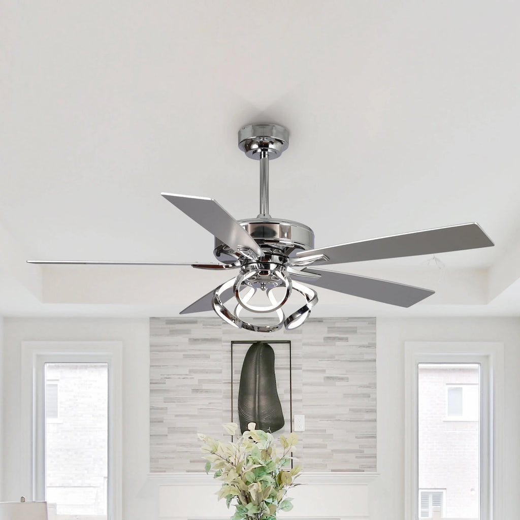 Parrot Uncle 52 - Inch Contemporary Chrome Ceiling Fan with Integrated LED Lights and Remote Control