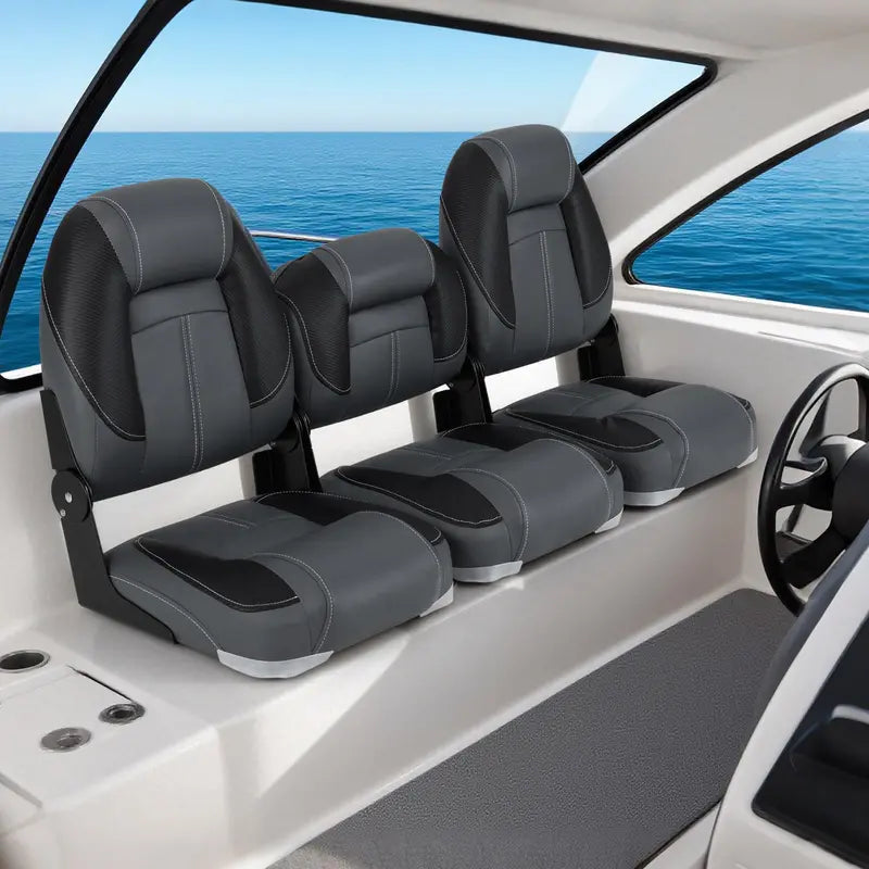 Three-Pack Adjustable Folding Boat Seats â€?Includes Two High-Back and One Low-Back Bass Boat Chair with 28D Foam Cushioning