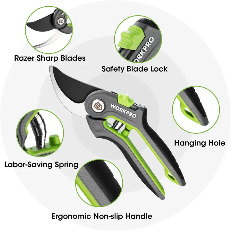 WORKPRO 8-Inch Bypass Pruning Shears & 6.25-Inch Straight Garden Scissors â€?2-Piece Set