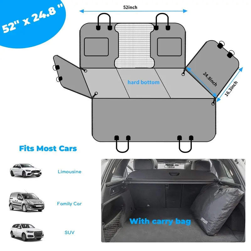 URPOWER Dog Car Seat Cover Extender, Waterproof & Padded, with Safety Belt & Mesh Window, Fits Most Cars/SUVs