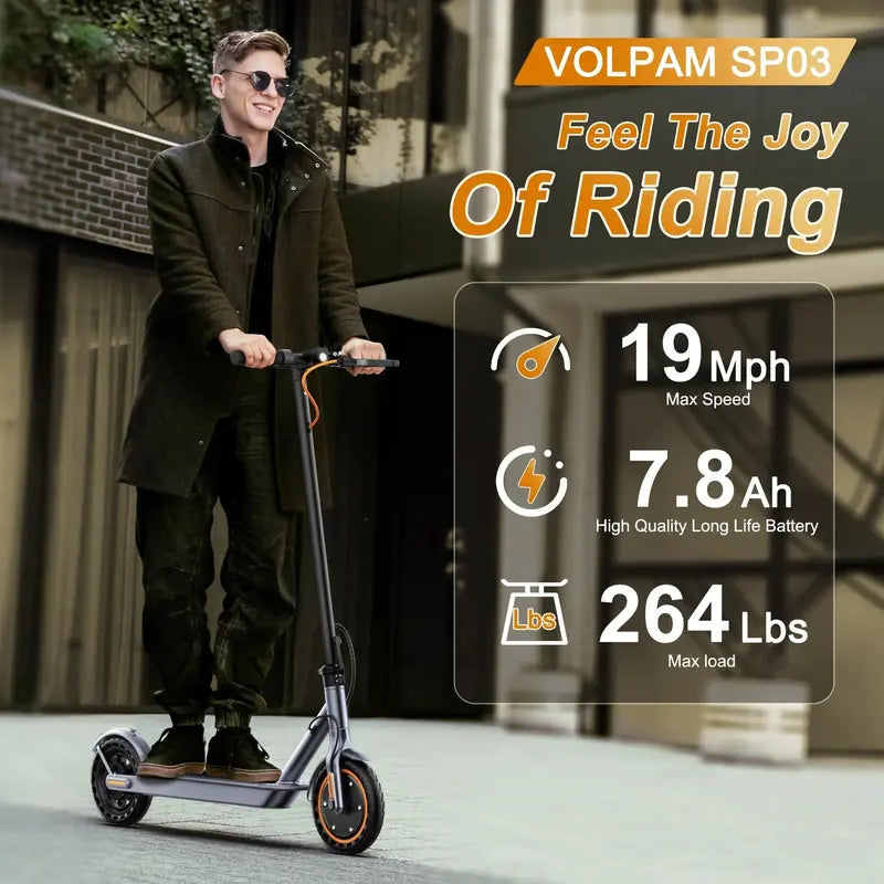 VOLPAM SP03 Folding Electric Scooter, 350W Motor, 21 Mile Range, 19 MPH Speed, App Control, Solid Tires, UL2272 Certified