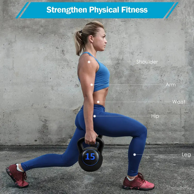 Three-Piece Kettlebell Set â€?HDPE-Coated Weights (5, 10, 15 lbs) for Home Fitness