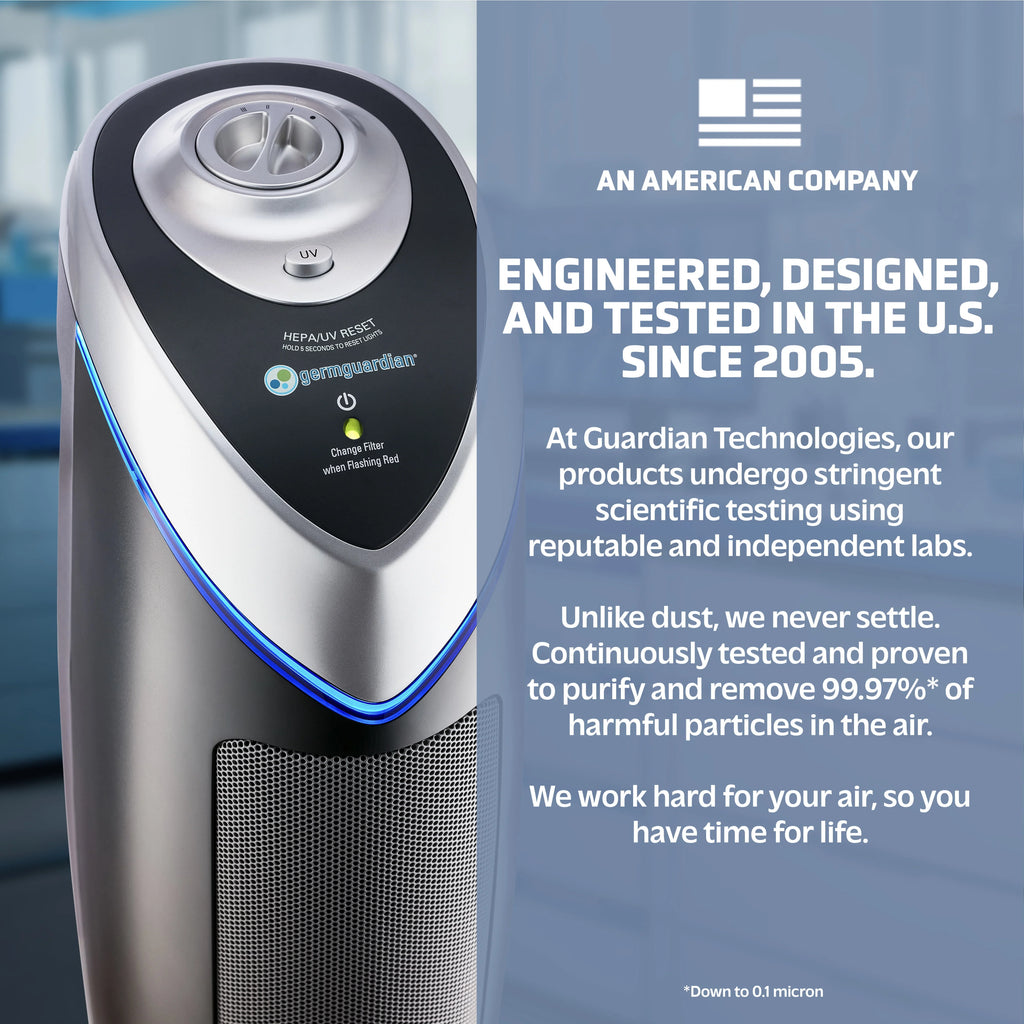 Germ Guardian Tower Air Purifier with HEPA Filter and UV - C Light Sanitizer, Gray, AC4825E