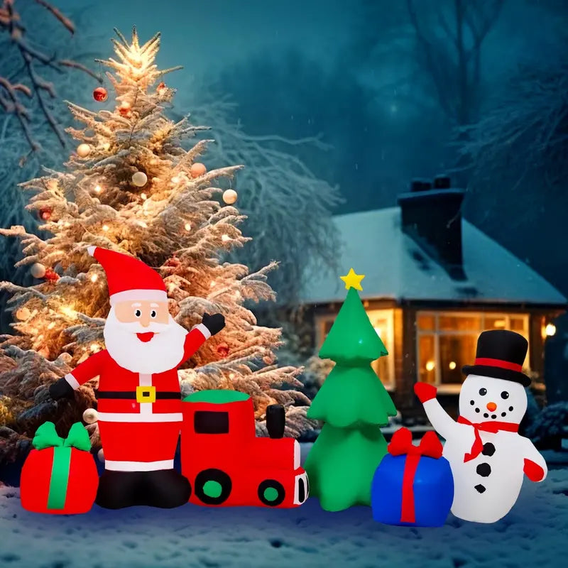 Yexmas 9FT Inflatable Christmas Set with LED Lights â€?Santa, Snowman, Train, Gifts & Tree for Indoor/Outdoor Decor