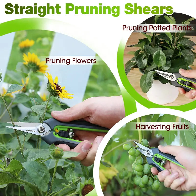 WORKPRO 8-Inch Bypass Pruning Shears & 6.25-Inch Straight Garden Scissors â€?2-Piece Set