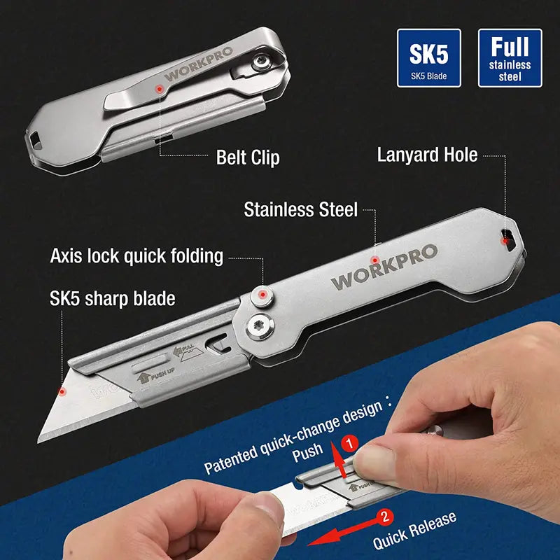 WORKPRO 3-Piece Folding Utility Knife Set â€?Compact Box Cutters with Quick-Change Blades