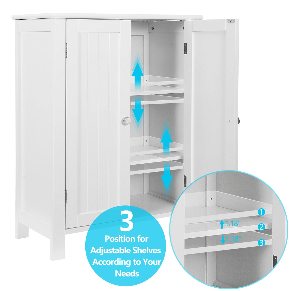 Homgarden 2 - Door Bathroom Floor Storage Cabinet Side Cupboard W/ Adjustable Shelves, 11.8'' W, White