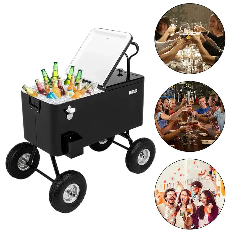 VINGLI 80-Quart Heavy-Duty Rolling Cooler with All-Terrain Wheels