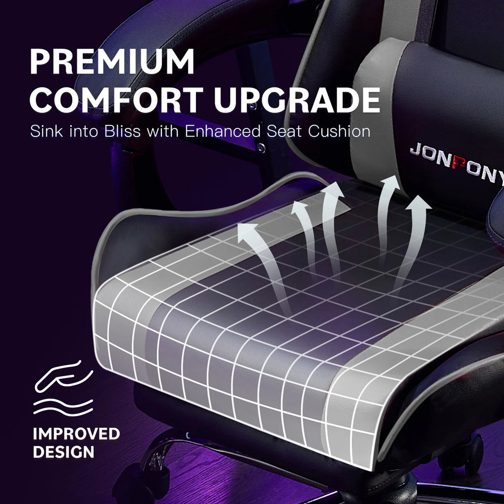 JONPONY Big and Tall Gaming Chair, Ergonomic Design, Gamer Chair PU Leather with Footrest and Lumbar Support, High Back Office Chair Support 8 Hours Long Sitting, Computer Chair, Black Grey