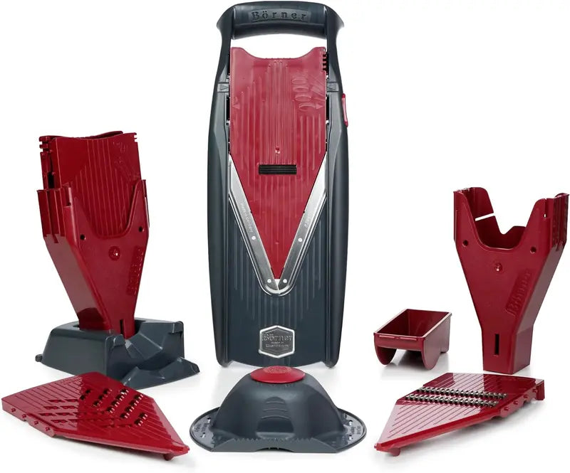 Vital Mandoline Vegetable Slicer Set, 11-Piece Professional V-Slicer with 8 Cutting Styles, Safety Guard, Accessories, Black/Red