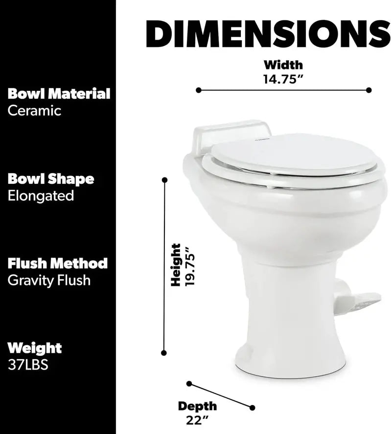 Standard-Height RV Toilet â€?320 Series, White Ceramic Design