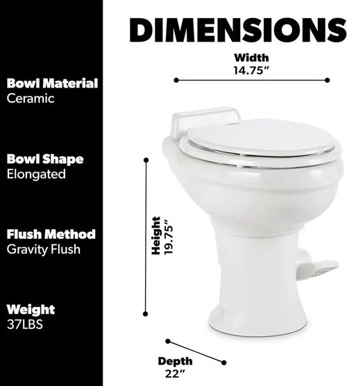 Standard-Height RV Toilet â€?320 Series, White Ceramic Design