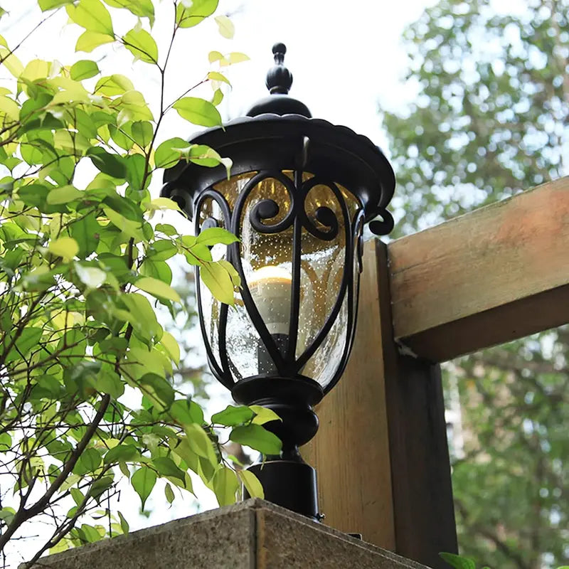 Vintage-Style 23â€?Outdoor Wall Sconces (2-Pack) â€?Aluminum Bronze-Finish Lanterns with Clear Seeded Glass Shades for Porches & Garages