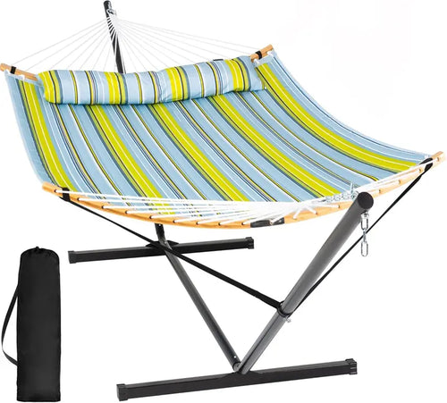 SUNCREAT Double Hammock with Stand â€?Two-Person Portable Hammock with Curved Spreader Bar
