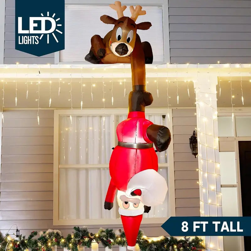Syncfun 8 FT Inflatable Reindeer & Climbing Santa with LED Lights â€?Outdoor Holiday Decor