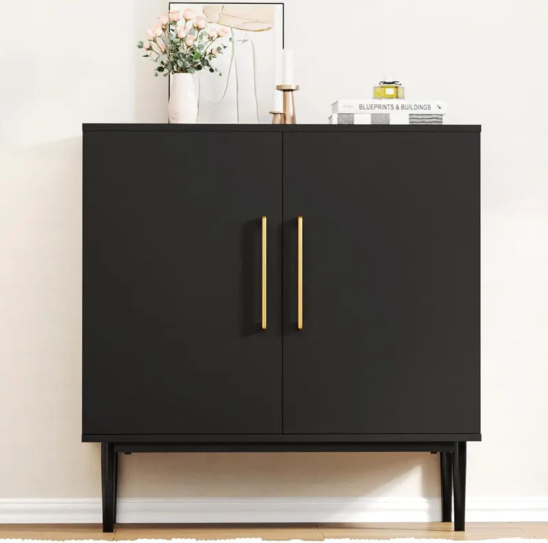 Versatile Free-Standing Wooden Cabinet â€?Sleek Black Storage Unit for Living Rooms, Bedrooms, or Entryways