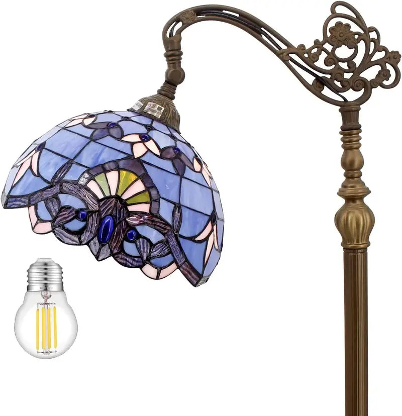 WERFACTORY Tiffany Style Floor Lamp, Blue Purple Stained Glass, Adjustable Gooseneck, 12x18x64 Inches, Corner Reading Light for Bedroom & Living Room
