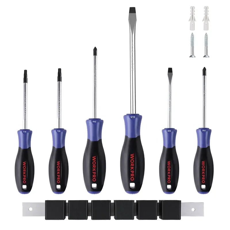 WORKPRO 6-Piece Magnetic Screwdriver Set â€?Chrome Vanadium Shafts, Non-Slip Handles, and Organized Storage
