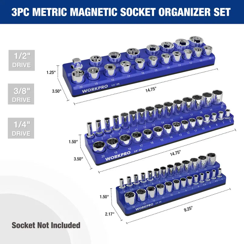 WORKPRO Magnetic Socket Organizer for 1/4â€? 3/8â€? and 1/2â€?Drive â€?Metric & SAE Sizes (Sockets Not Included)